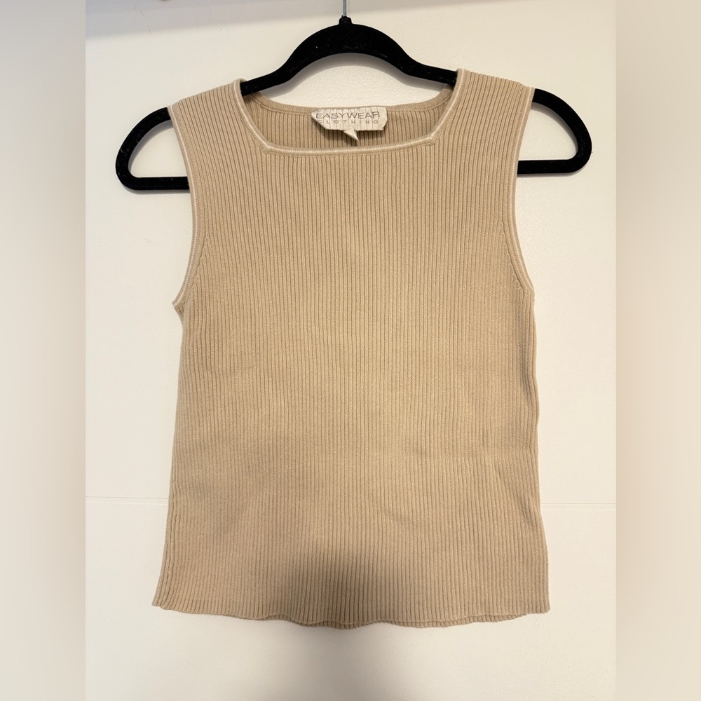🩵 Vintage Beige Ribbed Sleeveless Tank Top Size S